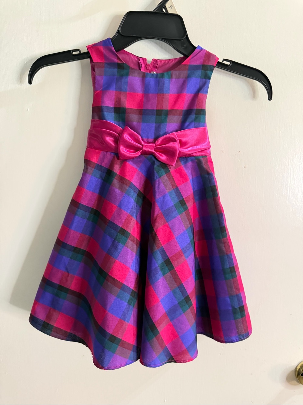 Rare Editions Fuchsia & Purple Plaid Party Dress with Satin Bow